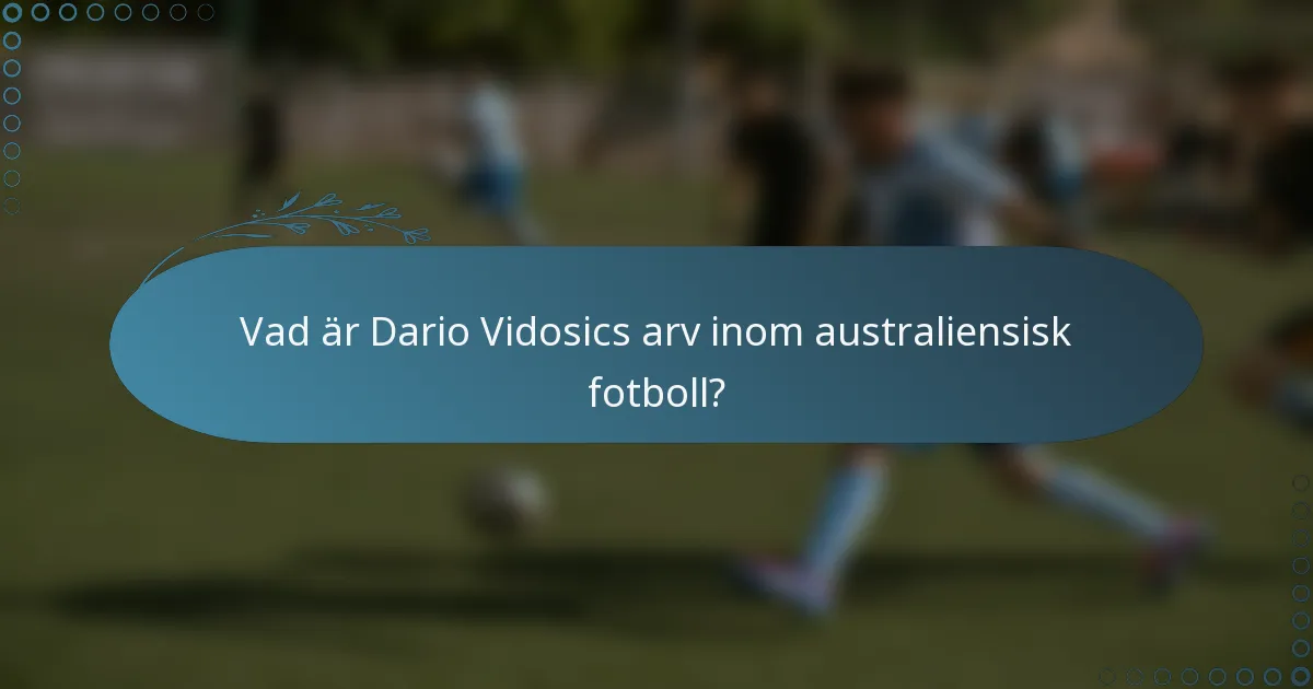Vad är Dario Vidosics arv inom australiensisk fotboll?